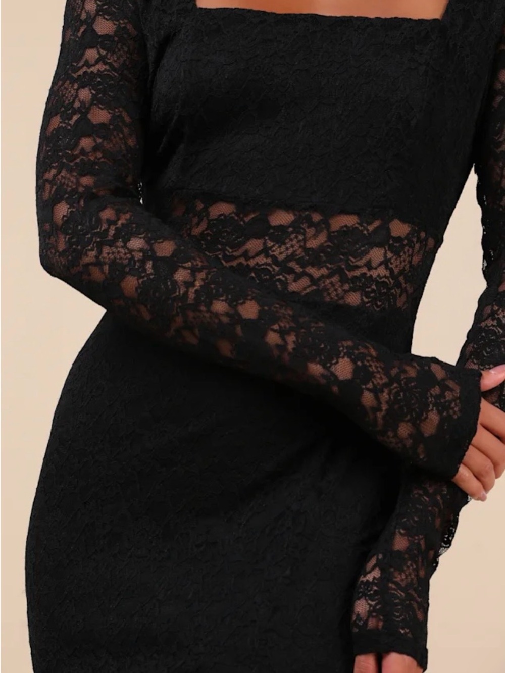 Lulus Sensationally Poised Black Lace Long-Sleeve Evening Dress with Thigh Slit - Picture 3 of 10